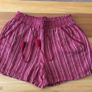 Briggs New York Pink Striped High-Waist Smocked Pull-On Shorts